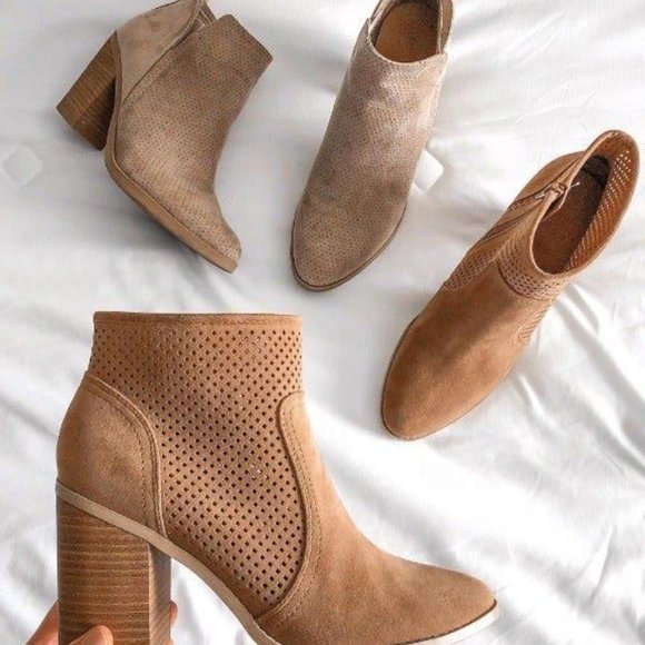 crissy laser cut heeled ankle booties